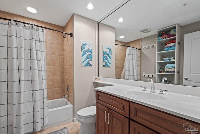616 Lost Key Dr Unit 902A, Perdido Key, FL 32507 - bathroom with tile patterned floors, vanity, shower / bath combination with curtain, and toilet