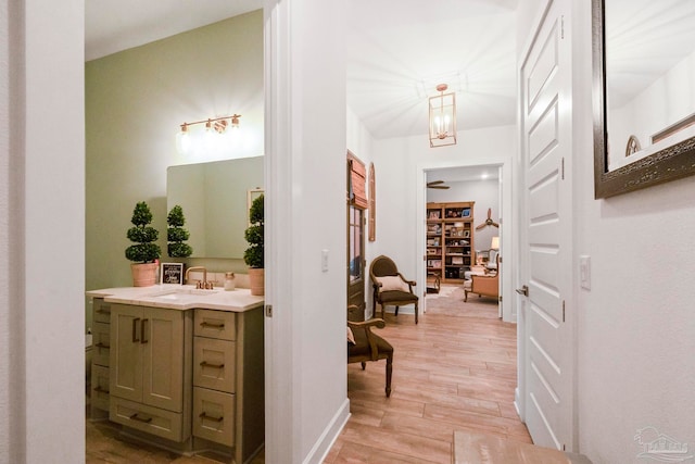 bathroom featuring hardwood / wood-style floors and vanity