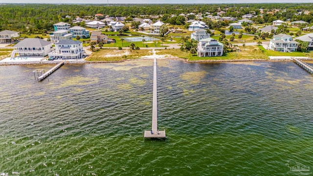 aerial view featuring a water view and a residential view