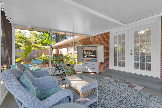 view of patio featuring french doors and an outdoor living space