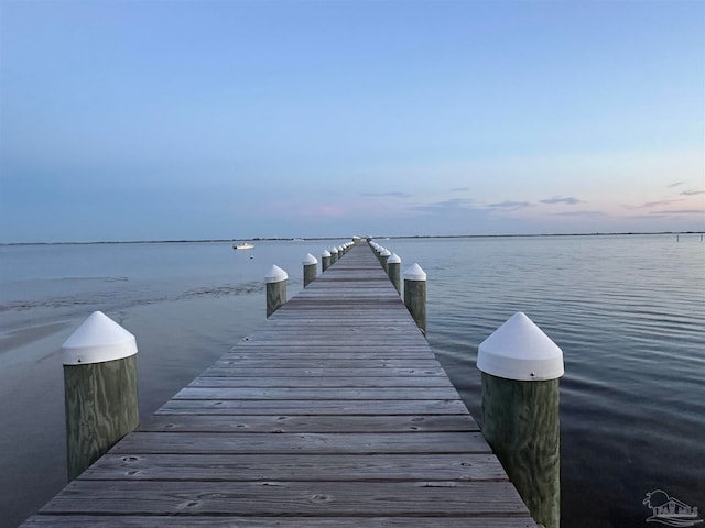 view of dock with a water view