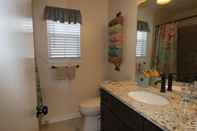 bathroom with tile patterned floors, toilet, and vanity