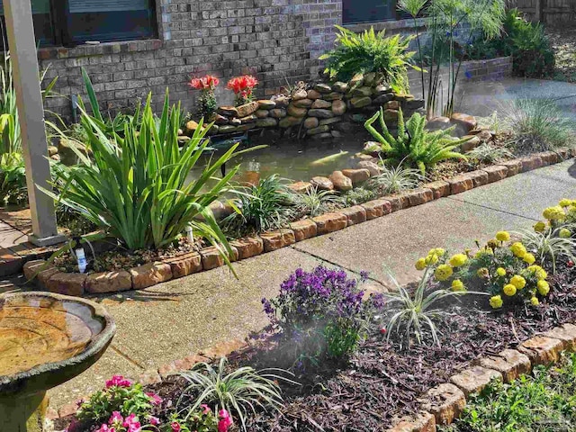 view of yard with a small pond