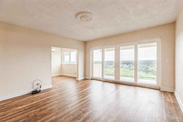 spare room with a textured ceiling and wood-type flooring