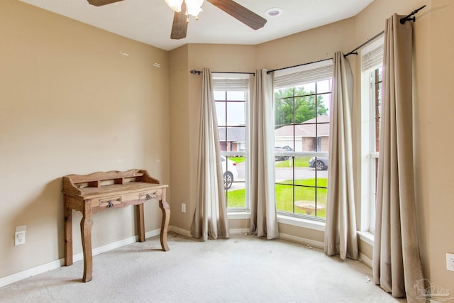 7909 Red Bean Dr, Pensacola, FL 32526 - doorway to outside featuring carpet flooring and a ceiling fan