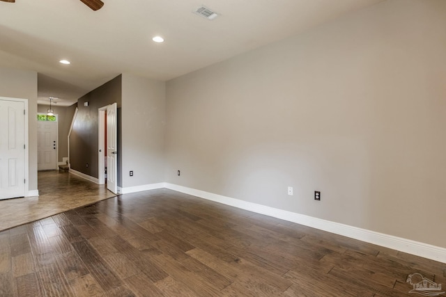 2107 Wilsons Plover Cir, Navarre, FL 32566 - unfurnished room featuring baseboards, recessed lighting, dark wood-type flooring, and a ceiling fan