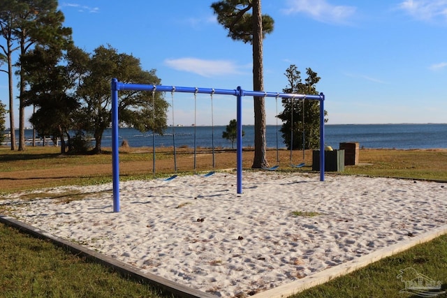 7244 Frankfort St, Navarre, FL 32566 - view of jungle gym with a water view and volleyball court