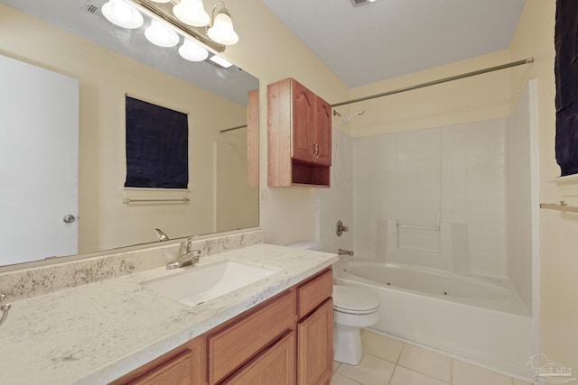 5362 Barbarosa Rd, Gulf Breeze, FL 32563 - bathroom with washtub / shower combination, tile patterned flooring, vanity, and toilet