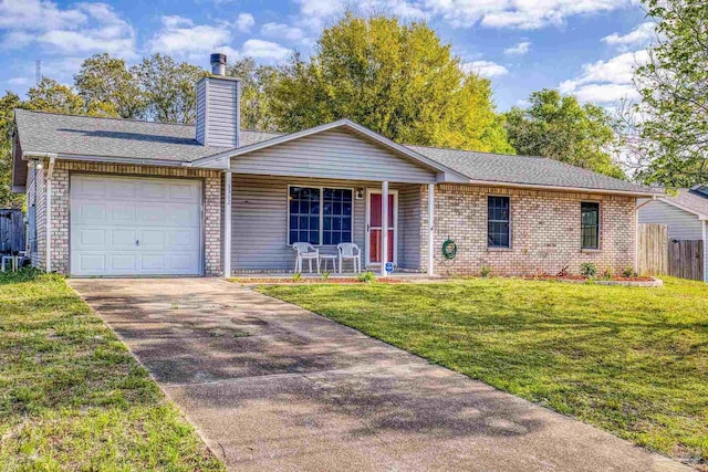 5362 Barbarosa Rd, Gulf Breeze, FL 32563 - ranch-style home featuring concrete driveway, a porch, brick siding, a front yard, and a garage