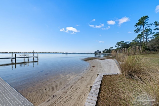 dock area featuring a water view