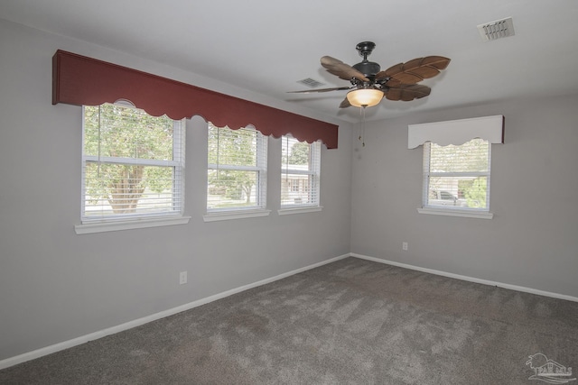 empty room featuring carpet, plenty of natural light, and visible vents