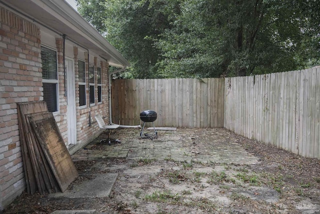 view of yard with a patio area and a fenced backyard