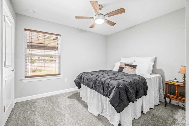 bedroom featuring ceiling fan and carpet floors