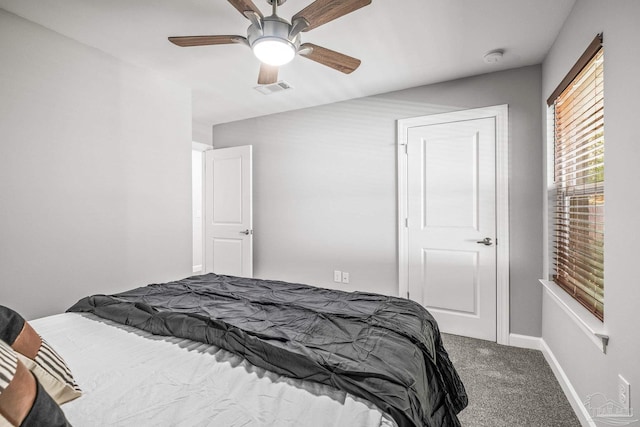 bedroom featuring carpet floors and ceiling fan