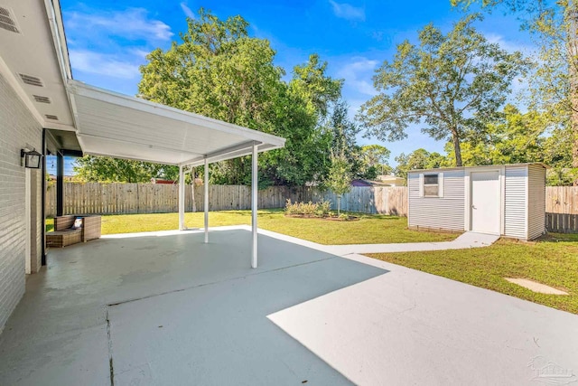 view of patio / terrace with a storage unit