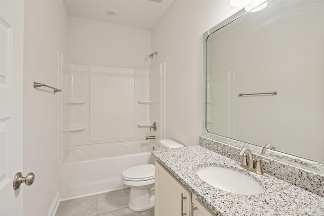 full bathroom with vanity, tile patterned floors, shower / bathtub combination, and toilet