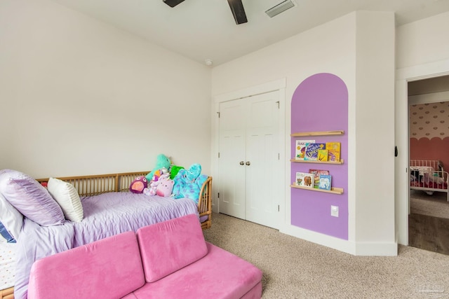 bedroom with carpet floors and ceiling fan