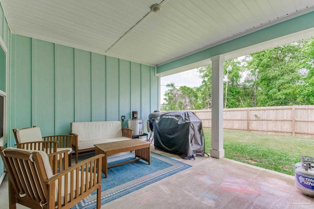 view of patio / terrace with area for grilling and outdoor lounge area