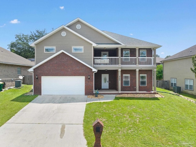 4565 Hermosa Rd, Crestview, FL 32539 - view of front facade with a balcony, a front lawn, and central air condition unit