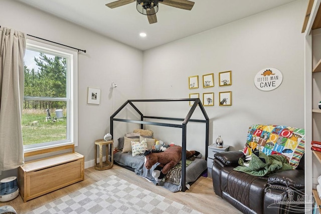7664 Buffalo Ridge Rd, Pace, FL 32571 - bedroom featuring light wood-style flooring, ceiling fan, and recessed lighting