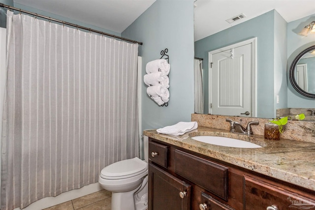 bathroom featuring tile patterned flooring, vanity, and toilet