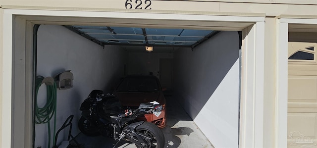 garage with a garage door opener