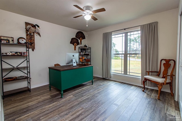 interior space featuring dark hardwood / wood-style flooring and ceiling fan