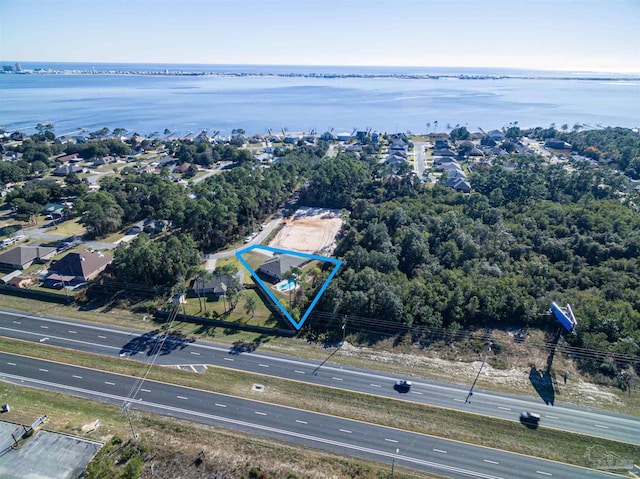 bird's eye view featuring a water view