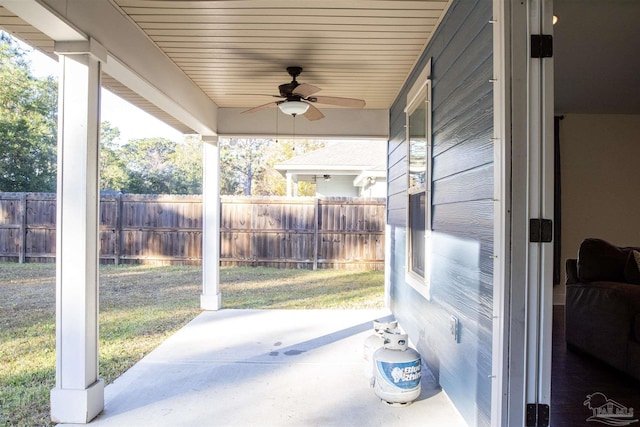 view of patio / terrace featuring ceiling fan