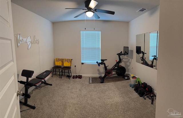 4422 Tiger Oak Ct, Pace, FL 32571 - exercise area with a ceiling fan, carpet flooring, and baseboards