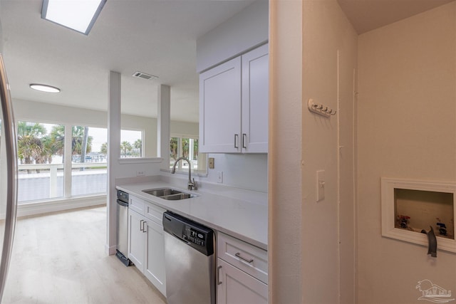 kitchen featuring dishwasher, sink, and white cabinets