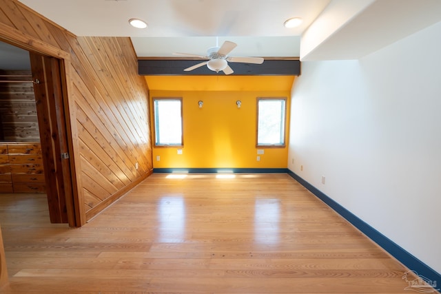 431 E Zarragossa St Unit B, Pensacola, FL 32502 - unfurnished room featuring ceiling fan, baseboards, wood walls, light wood-style flooring, and recessed lighting