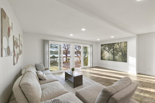 living room with light wood-type flooring