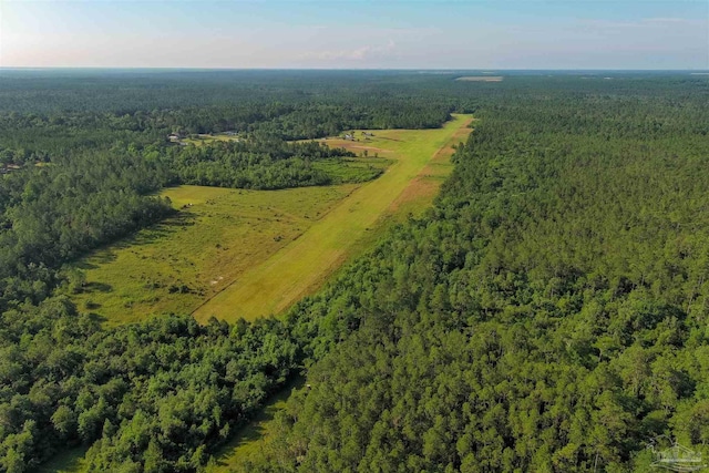 birds eye view of property featuring a wooded view
