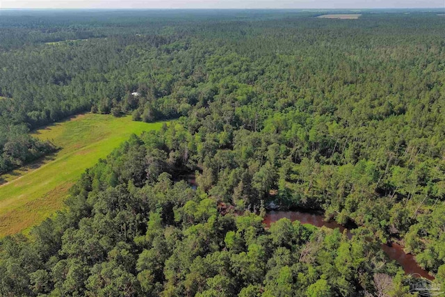 birds eye view of property with a wooded view