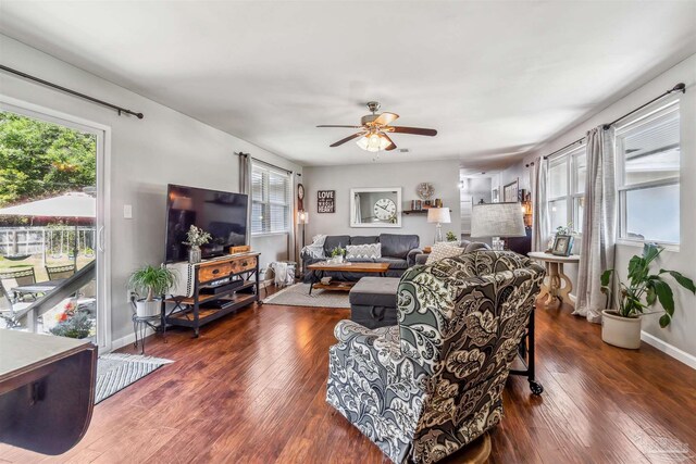 2543 Bayview Way, Pensacola, FL 32503 - living room with ceiling fan, baseboards, and wood finished floors