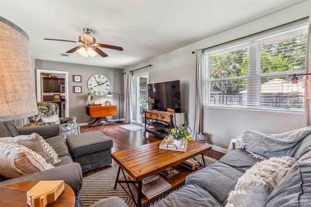 2543 Bayview Way, Pensacola, FL 32503 - living area featuring baseboards, ceiling fan, and wood finished floors