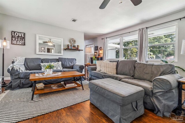 2543 Bayview Way, Pensacola, FL 32503 - living room with a ceiling fan and wood finished floors