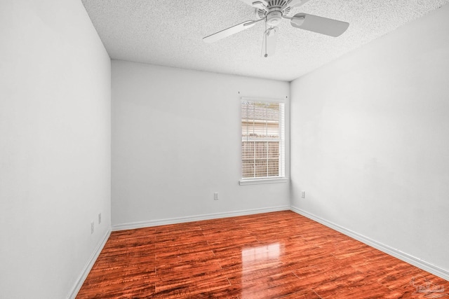 unfurnished room featuring wood-type flooring, a textured ceiling, and ceiling fan