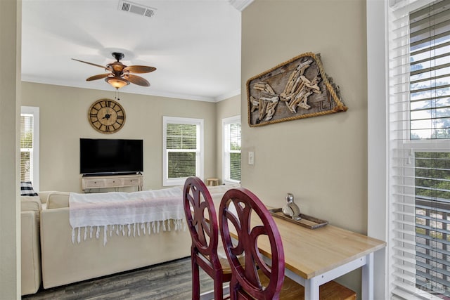 13555 Perdido Key Dr Unit A17U, Pensacola, FL 32507 - dining space with crown molding, wood finished floors, and a ceiling fan