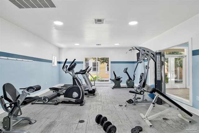 13555 Perdido Key Dr Unit A17U, Pensacola, FL 32507 - gym with wood finished floors, recessed lighting, and french doors