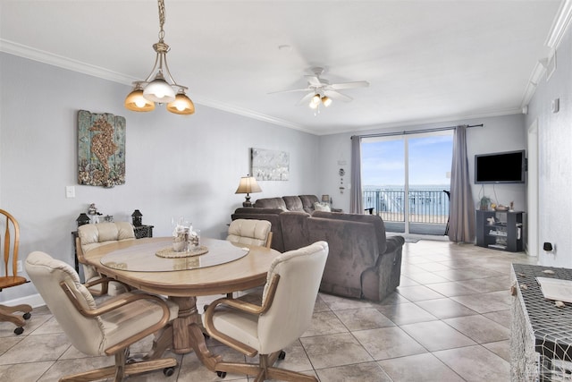 154 Ethel Wingate Dr Unit 109, Pensacola, FL 32507 - dining space featuring ceiling fan, ornamental molding, and light tile patterned floors