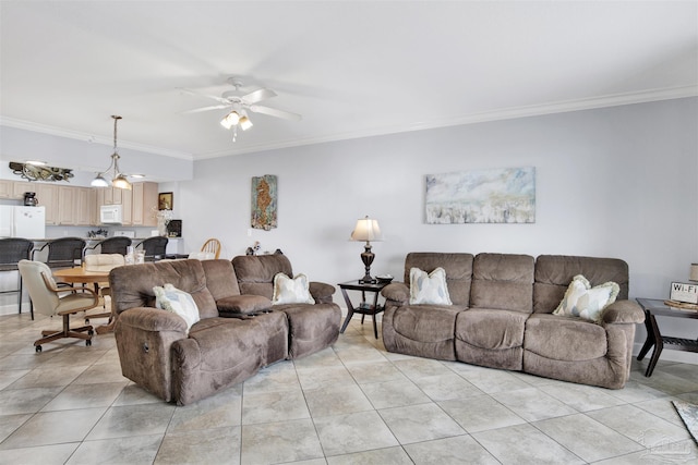 154 Ethel Wingate Dr Unit 109, Pensacola, FL 32507 - living room with ornamental molding, light tile patterned floors, and ceiling fan