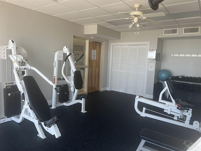 154 Ethel Wingate Dr Unit 109, Pensacola, FL 32507 - exercise room with ceiling fan and a drop ceiling