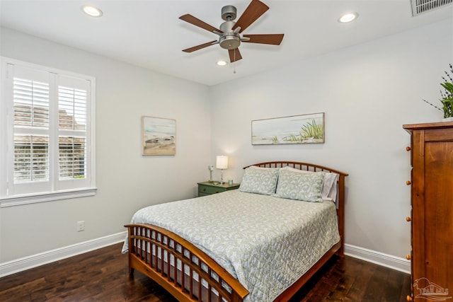 bedroom featuring baseboards, recessed lighting, and hardwood / wood-style flooring