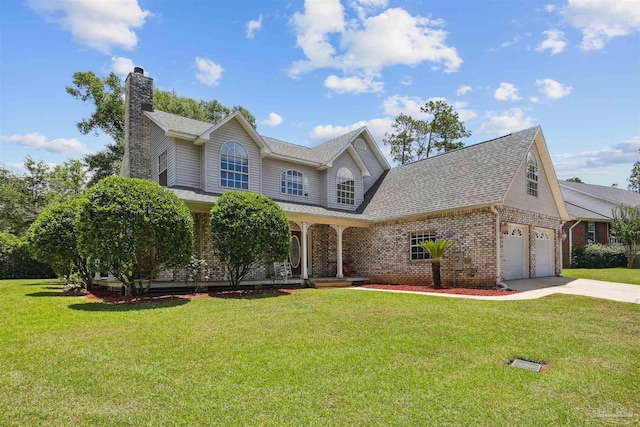2724 Ashbury Ln, Cantonment, FL 32504 - traditional home featuring a chimney, brick siding, a garage, a porch, and driveway