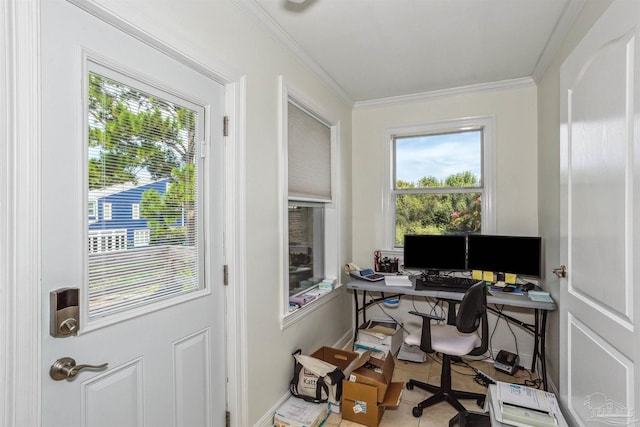 office featuring crown molding