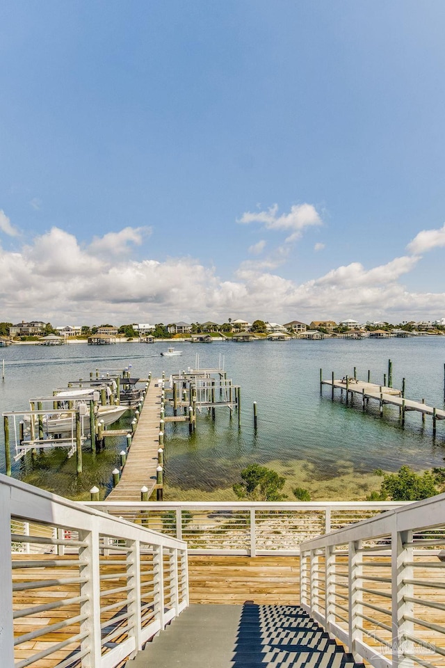 dock area with a water view