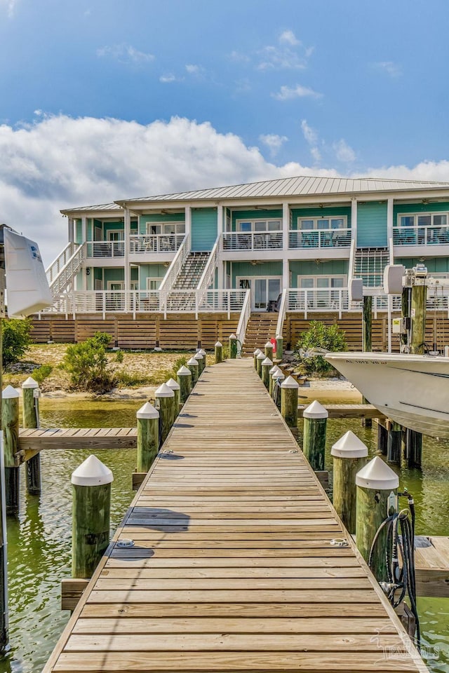 view of dock with a water view