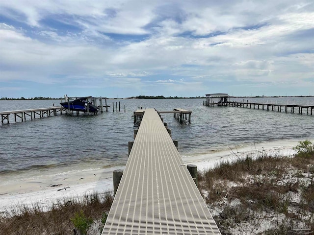 view of dock with a water view